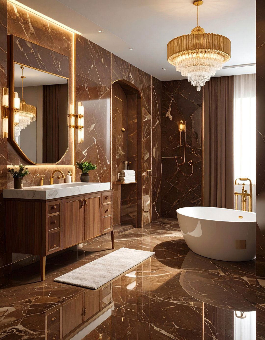 Brown and Gold Glamorous Retreat - 25 Brown Bathroom Ideas for a Relaxing and Elegant Space