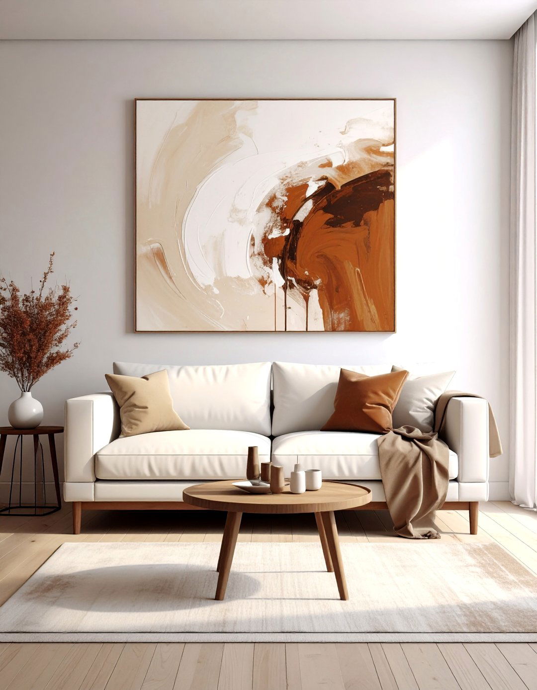 Brown and White Abstract Wall Art - 30 Brown and White Living Room Ideas for a Warm Look