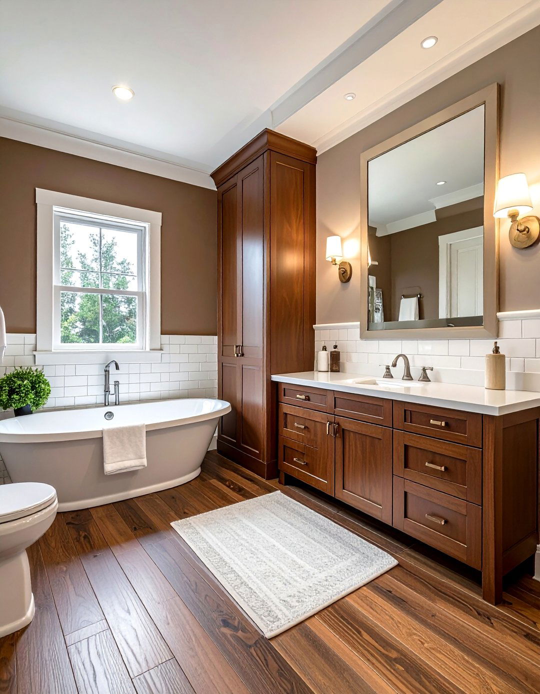 Brown and White Classic Combination - 25 Brown Bathroom Ideas for a Relaxing and Elegant Space