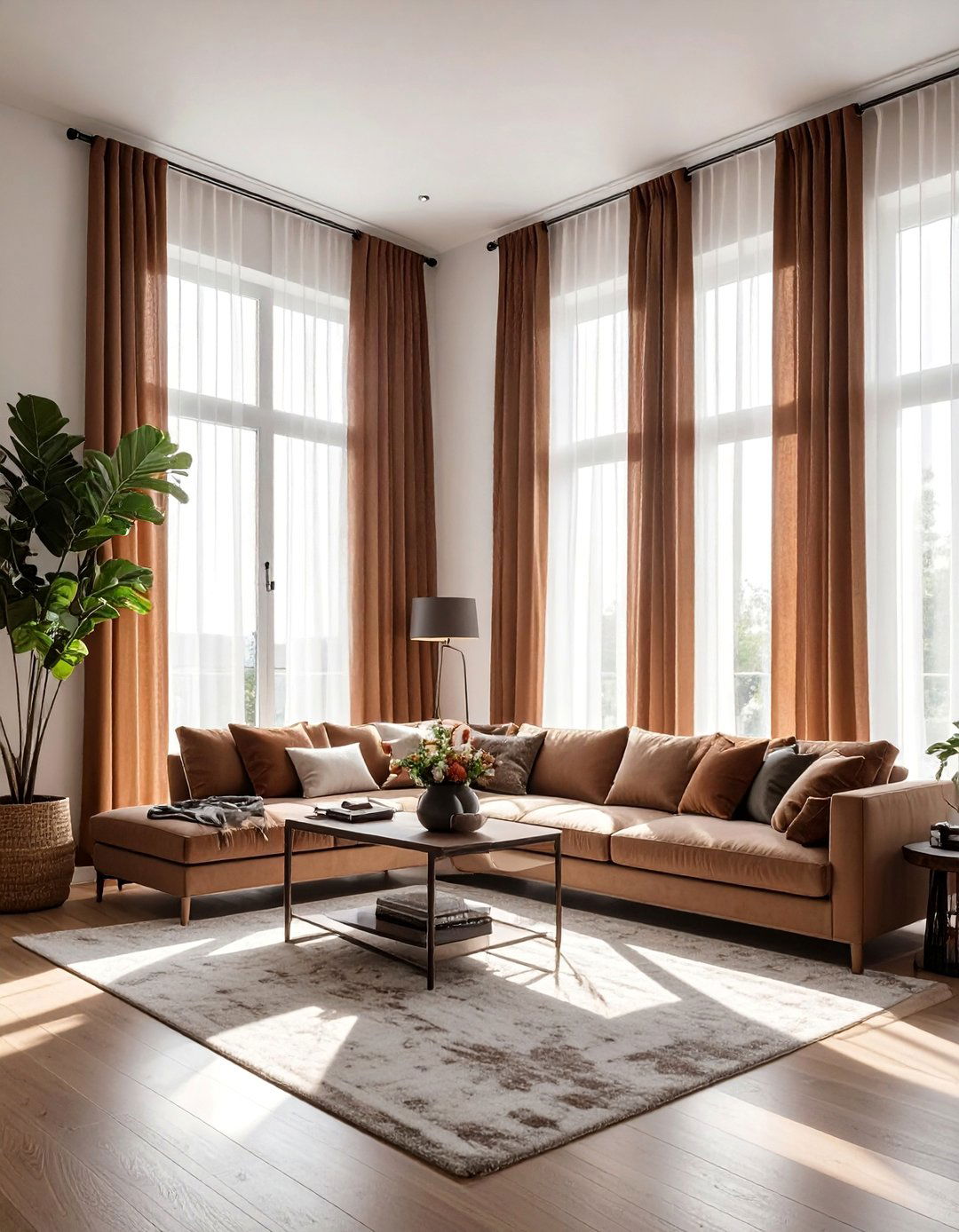 Brown and White Striped Curtains - 30 Brown and White Living Room Ideas for a Warm Look