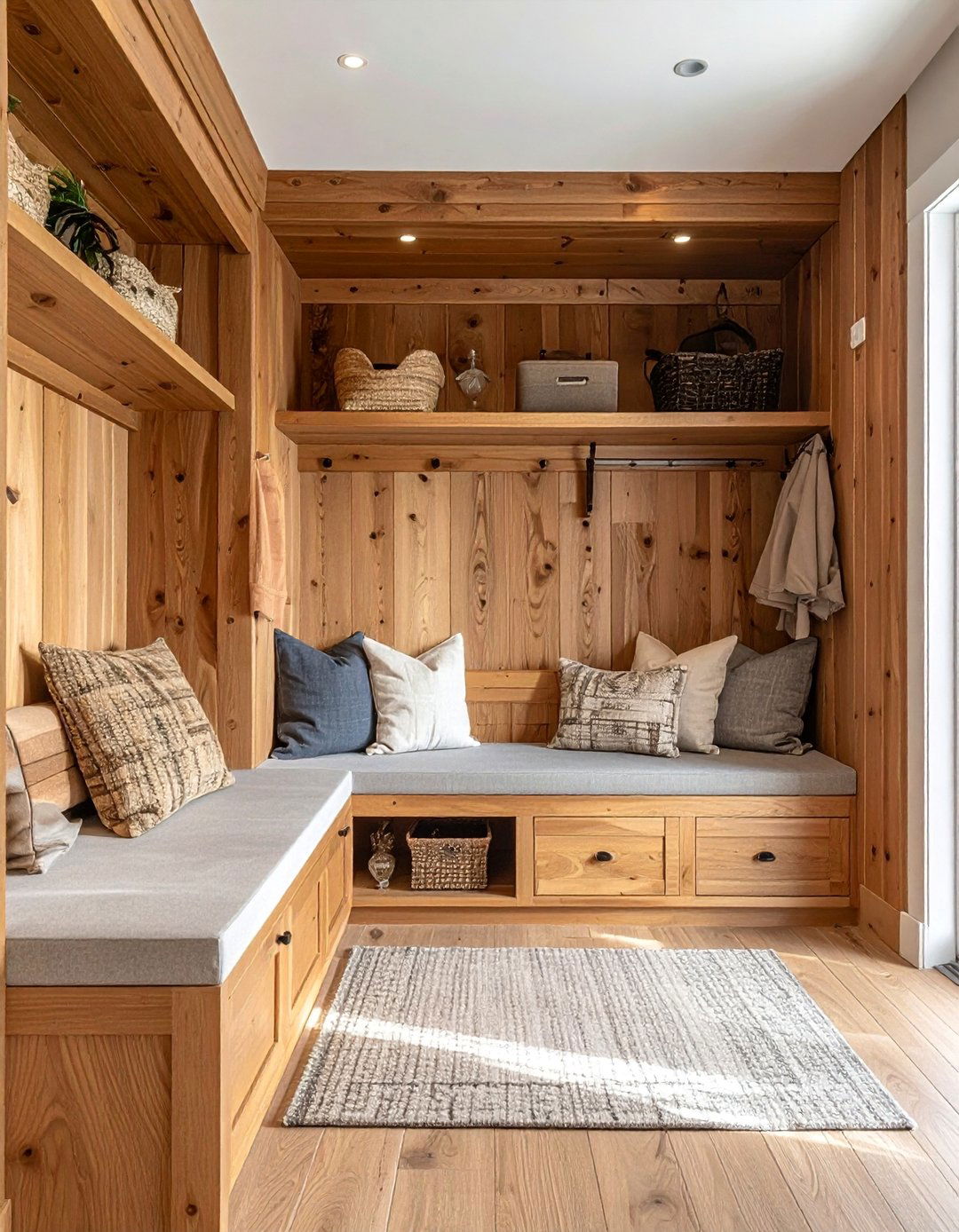 Built in Wooden Benches - 25 Wooden Interior Design Ideas for a Rustic Charm