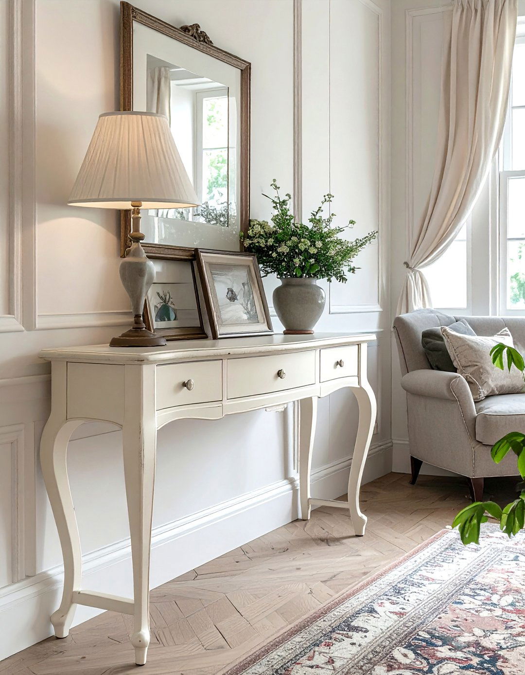 Cabriole Leg Console Table - 40 French Country Living Room Ideas for a Cozy Space