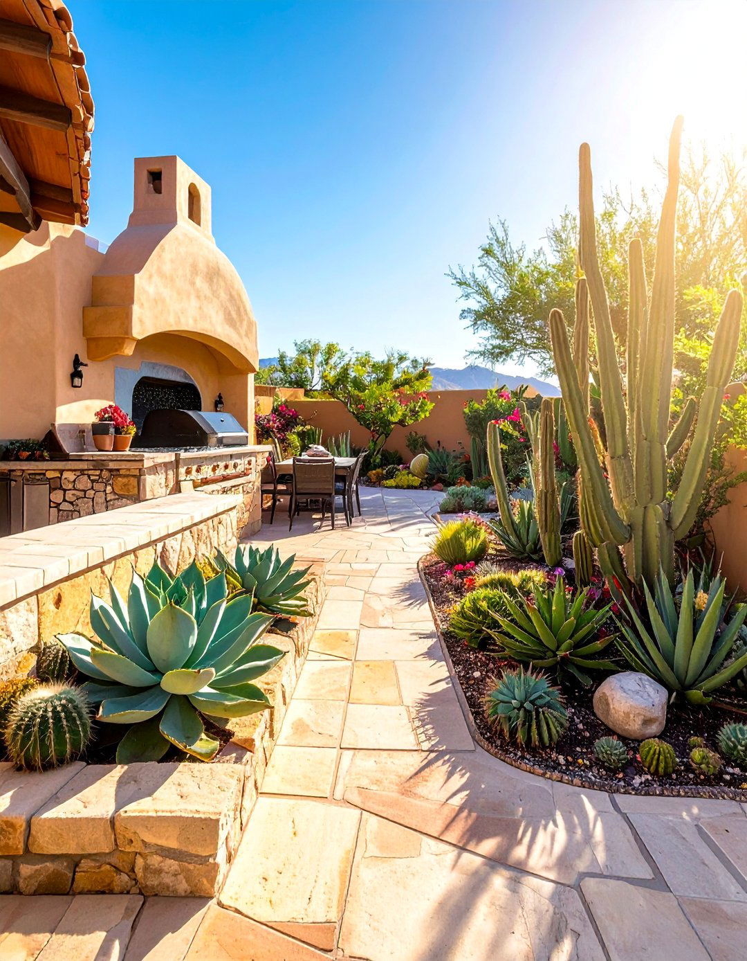 Cacti and Succulent Garden Integration - 20 Mexican Outdoor Kitchen Ideas for Entertaining