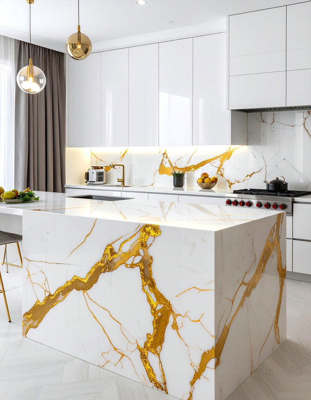 Calacatta Gold Marble Elegance - 40 Kitchen Backsplash Ideas for White Cabinets