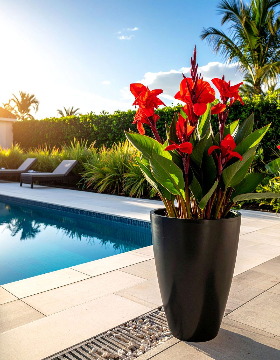 Canna Lily Statement Planters - 30 Pool Planter Ideas for a Lush Backyard Oasis