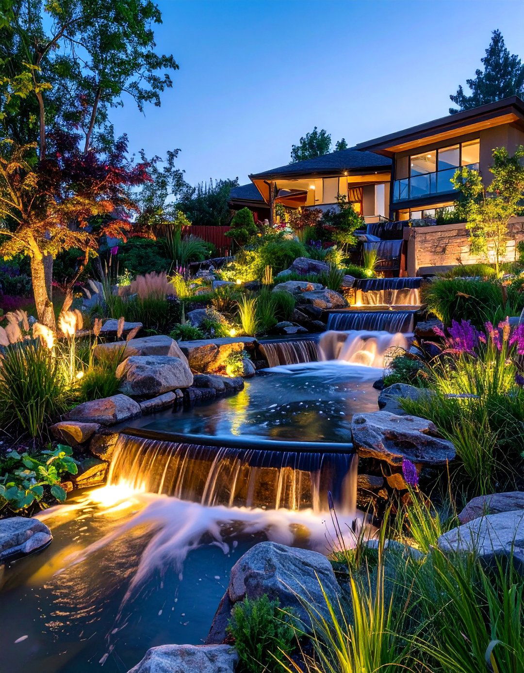 Cascading Water Features - 25 Down Sloped Backyard Ideas for Unique Landscaping