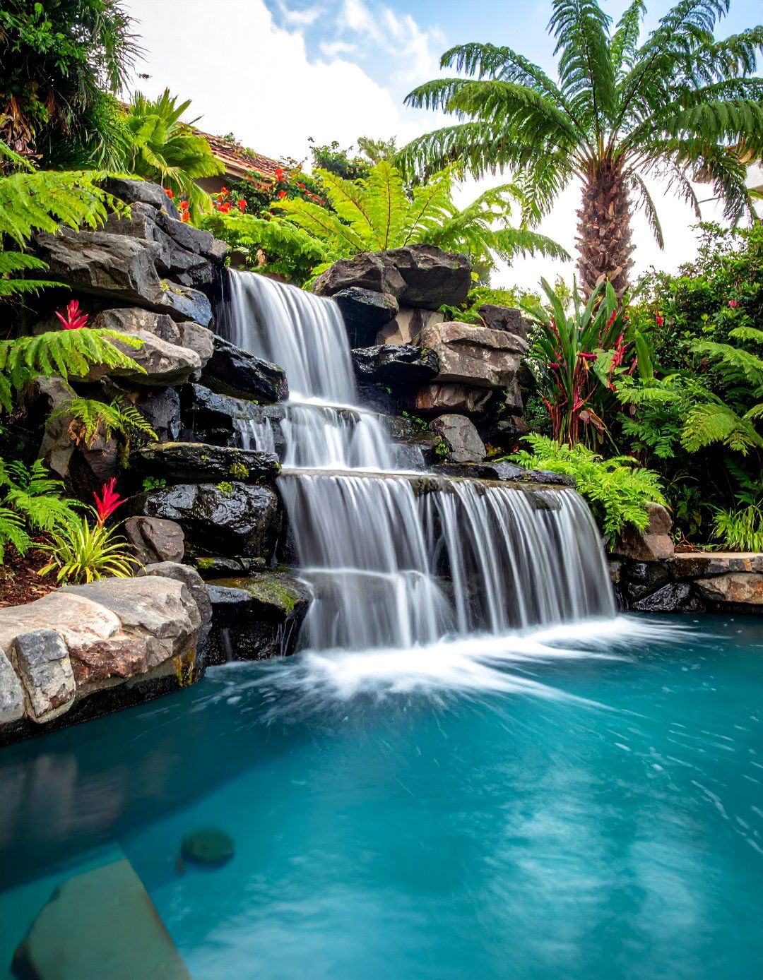 Cascading Waterfall Rock Feature - 20 Pool Decor Ideas for a Refreshing Outdoor Oasis