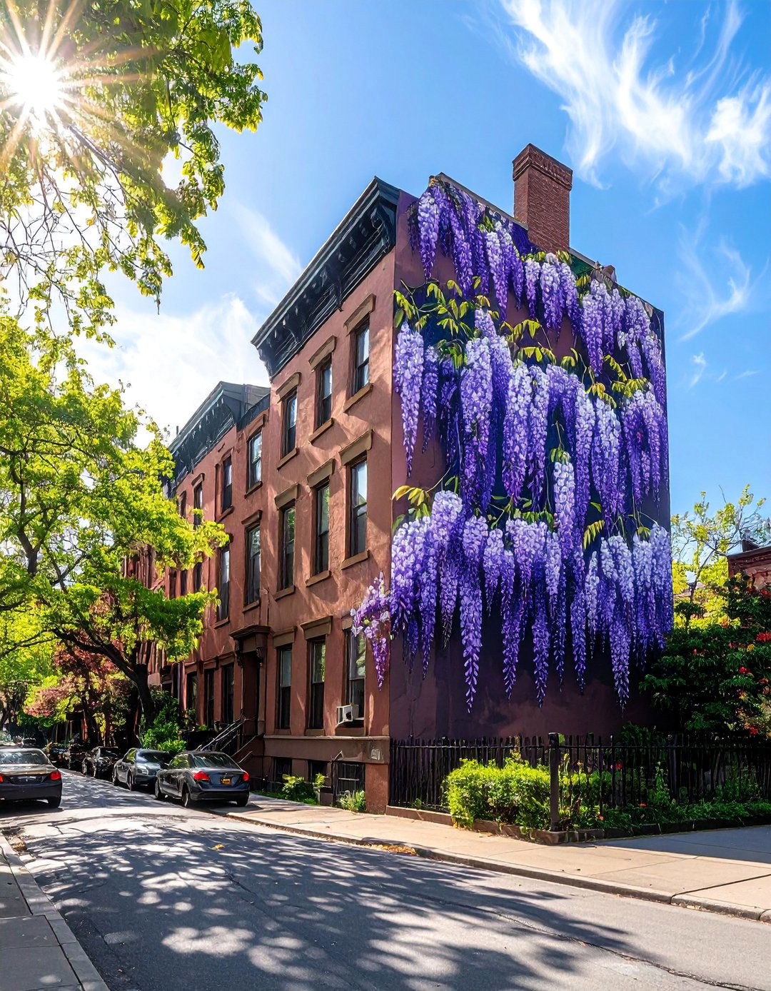 Cascading Wisteria Flower Murals on Buildings - 20 Flower Murals on Buildings to Brighten Urban Landscapes