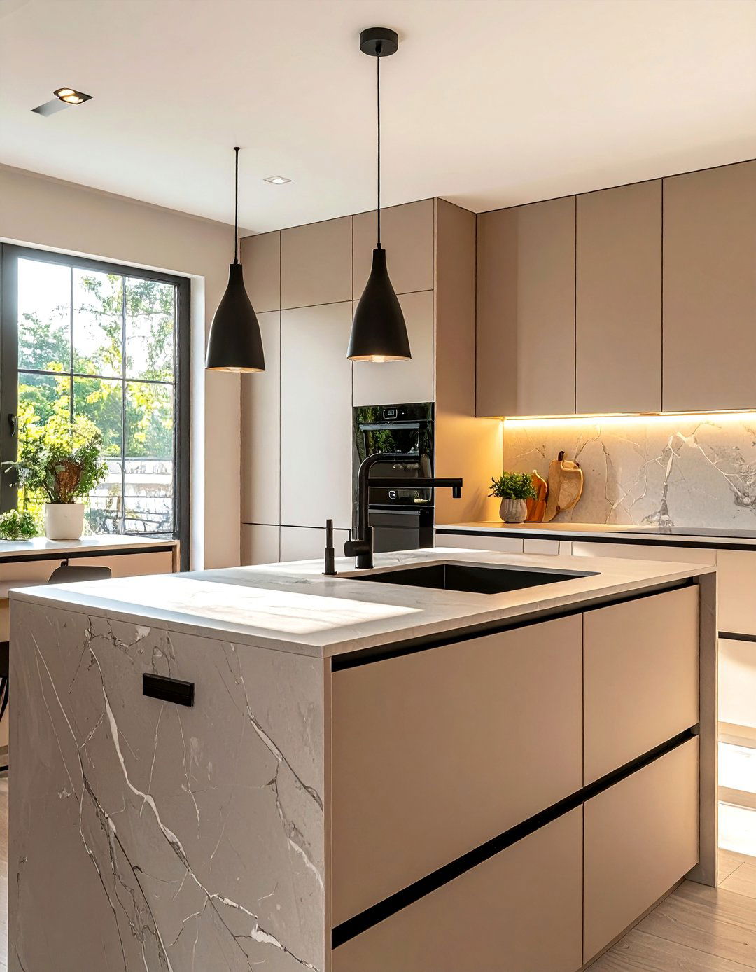 Cashmere Kitchen with Black Accents - 20 Cashmere Kitchen Ideas for a Soft, Luxurious Look