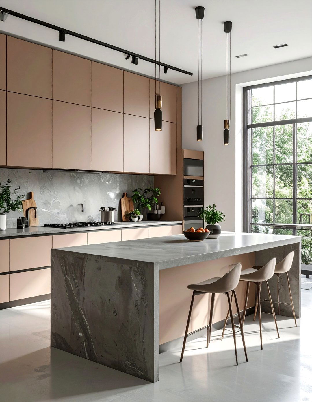 Cashmere Kitchen with a Concrete Worktop - 20 Cashmere Kitchen Ideas for a Soft, Luxurious Look