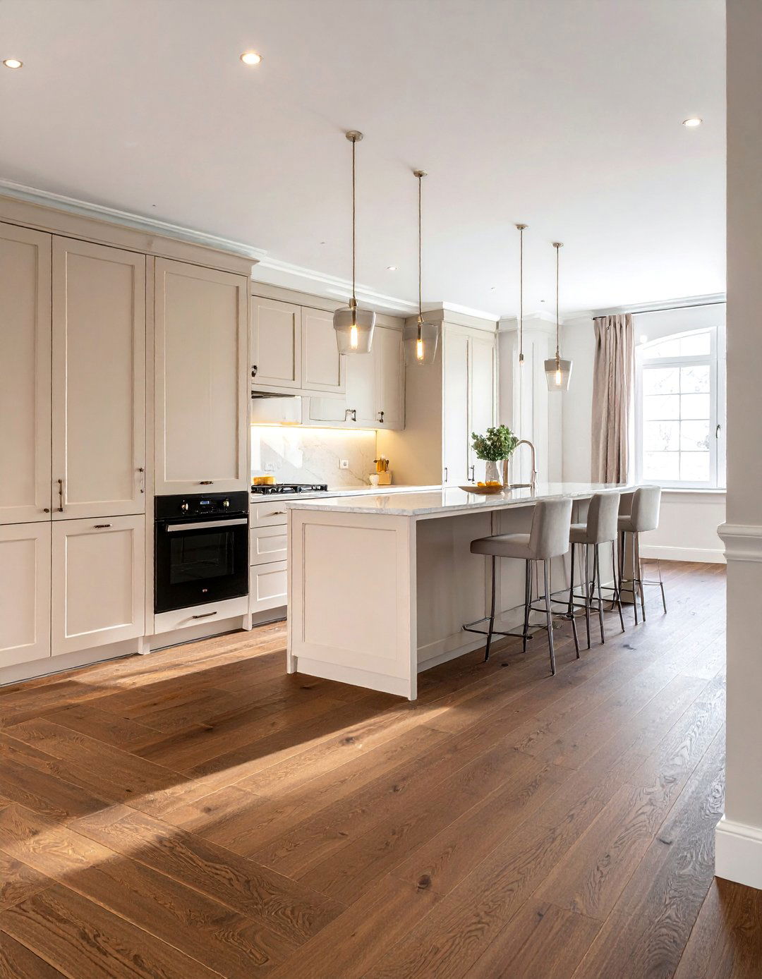 Cashmere Kitchen with a Dark Wood Floor - 20 Cashmere Kitchen Ideas for a Soft, Luxurious Look