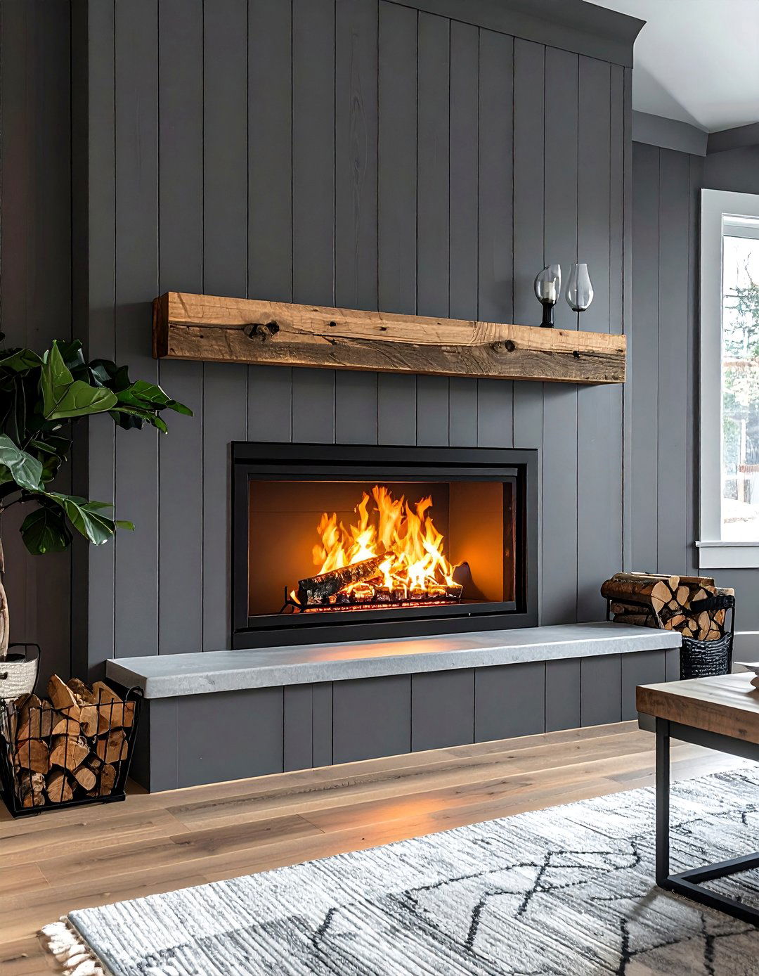 Charcoal Gray Shiplap Fireplace Surround - 40 Shiplap Accent Wall Ideas for Modern Home Decor