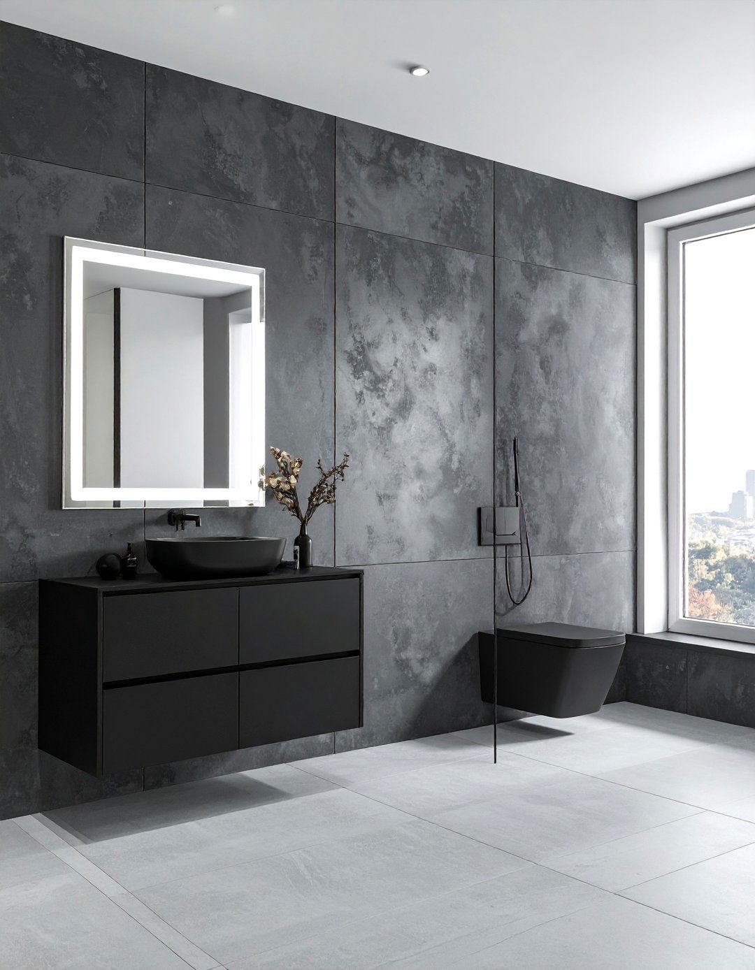 Charcoal Grey Walls with Black Cabinetry - 20 Black and Grey Bathroom Ideas for a Stylish Retreat