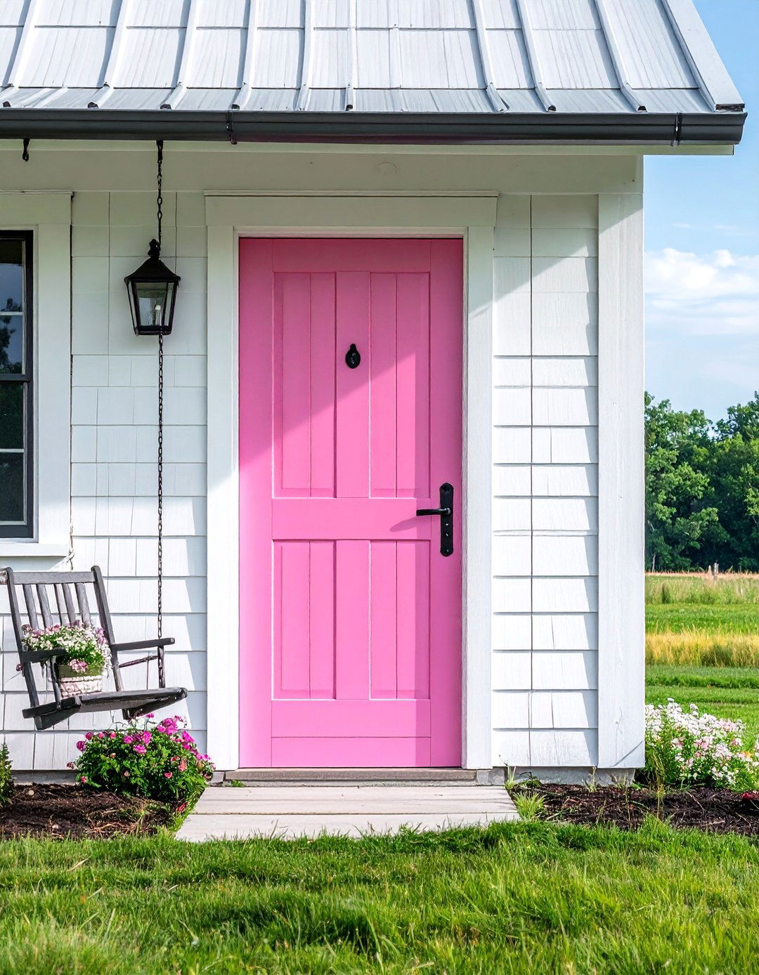 Charming Pink Dutch Door on a Farmhouse - 20 Pink Front Door Ideas for a Charming Entrance