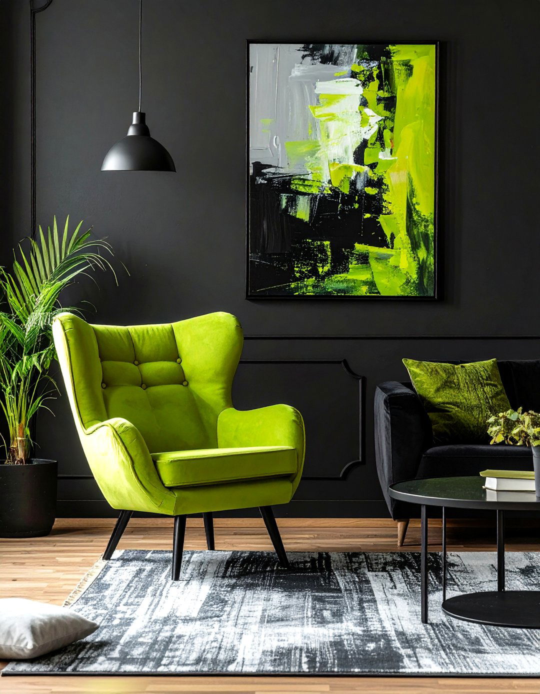 Chartreuse Green for a Zesty Modern Vibe - 30 Black and Green Living Room Ideas for a Luxe Feel