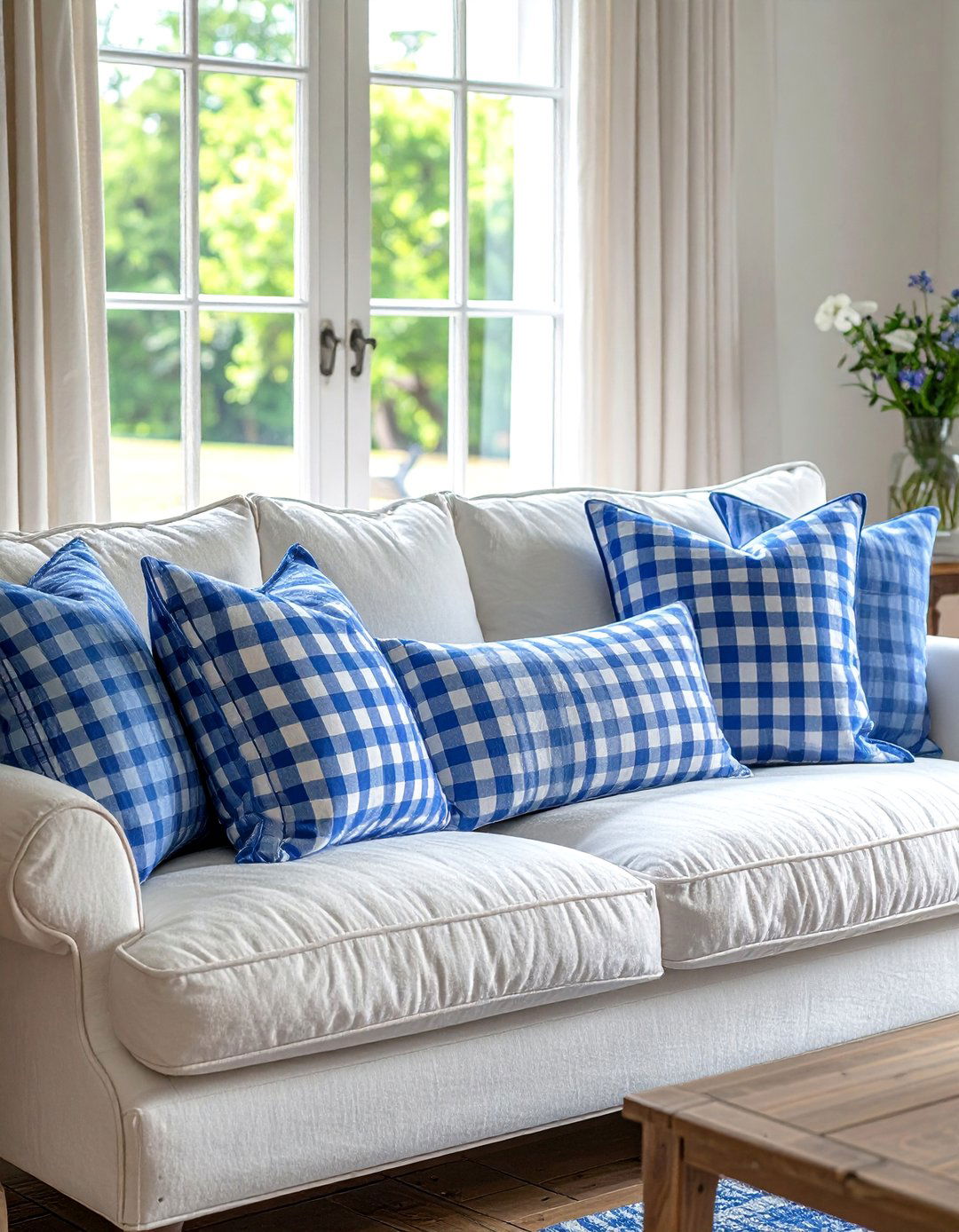 Checked or Gingham Patterns - 40 French Country Living Room Ideas for a Cozy Space