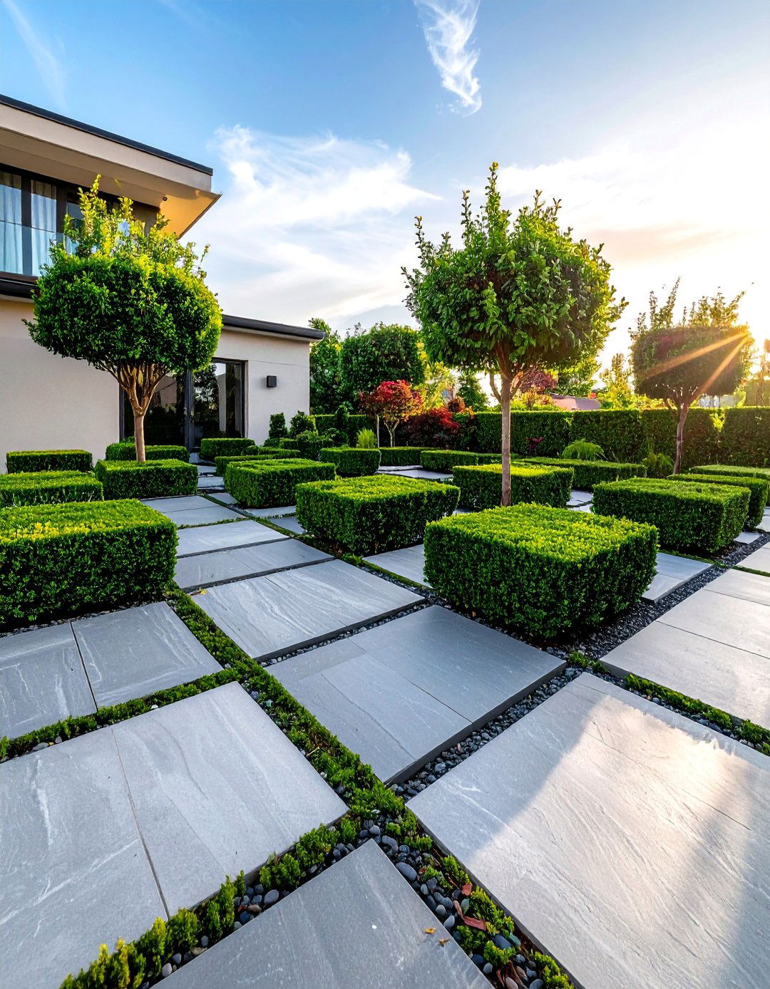 Checkerboard Design with Boxwood Shrubs and Pavers - 20 Front Yard Boxwood Shrubs for Elegant Landscaping