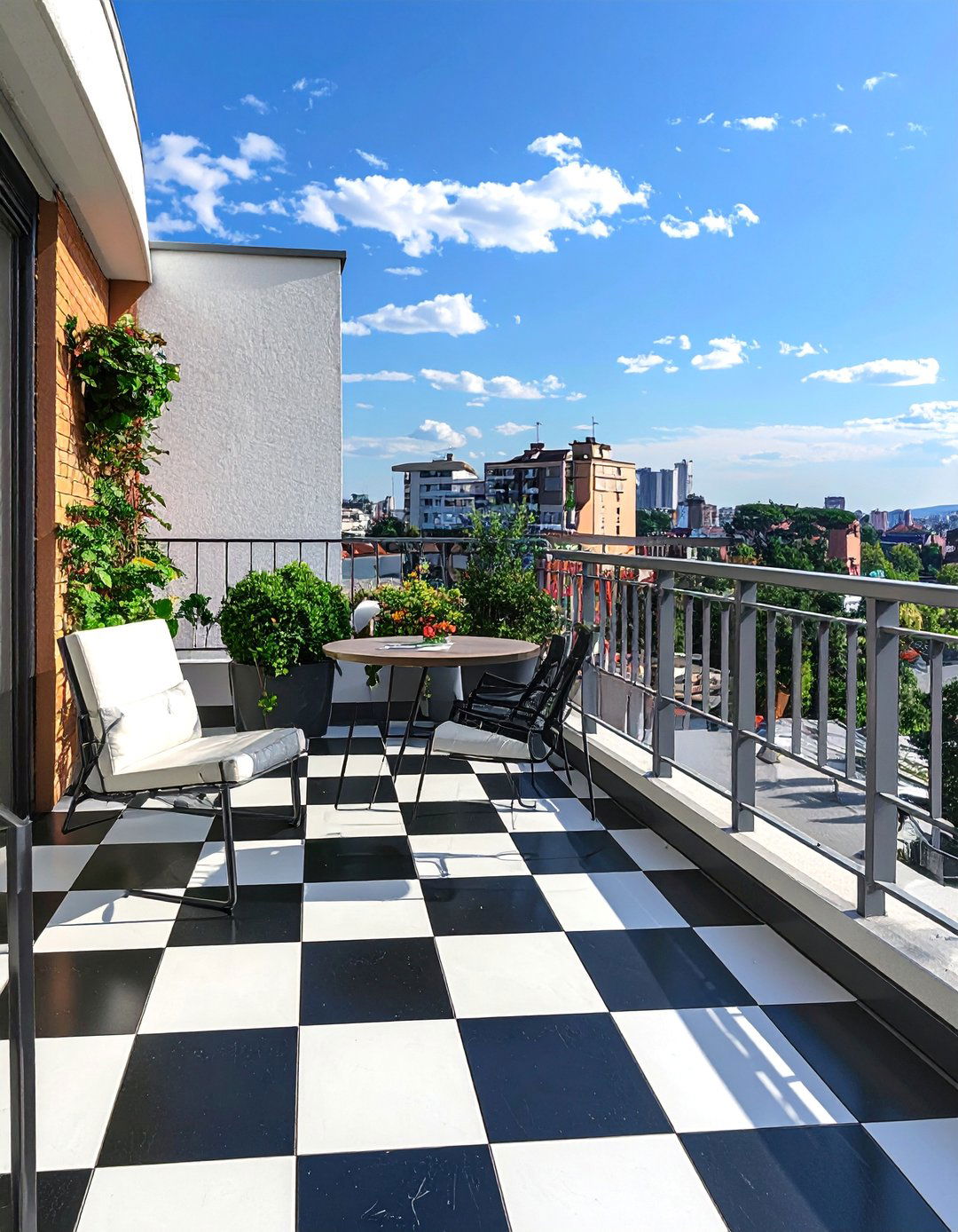 Checkerboard Pattern Balcony Flooring - 25 Balcony Flooring Ideas to Enhance Your Outdoor Space