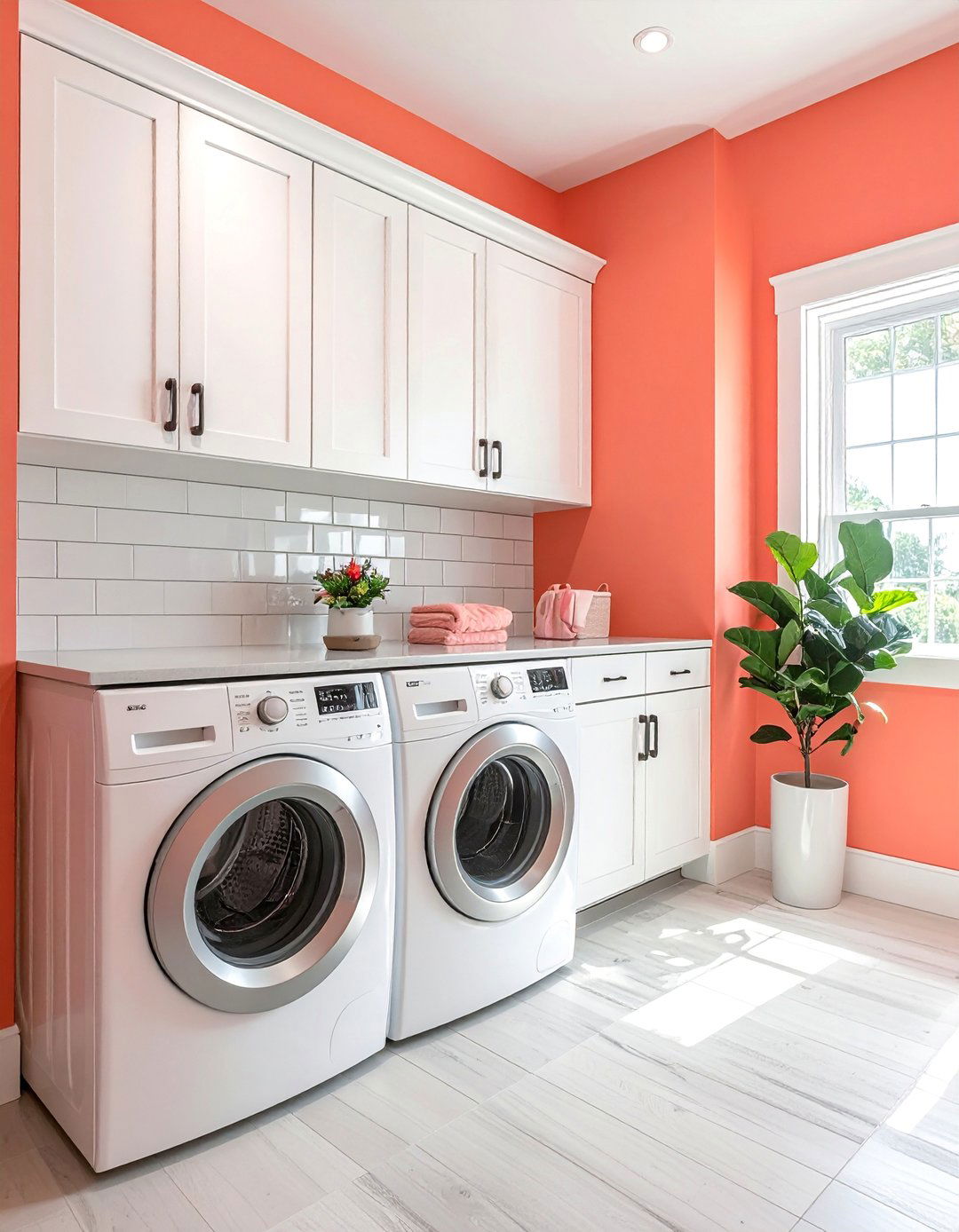 Cheerful Coral Laundry Room Paint - 25 Laundry Room Paint Ideas for a Fresh Look