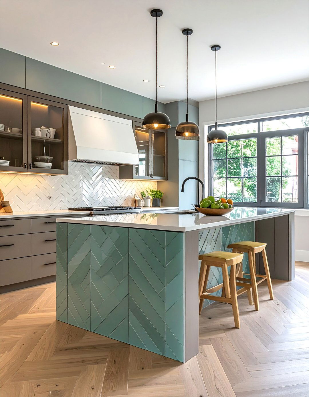 Chevron Pattern Glass Tiles - 40 Kitchen Backsplash Ideas for White Cabinets