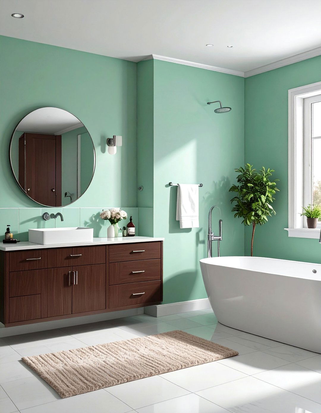 Chocolate and Mint Green Harmony - 25 Brown Bathroom Ideas for a Relaxing and Elegant Space