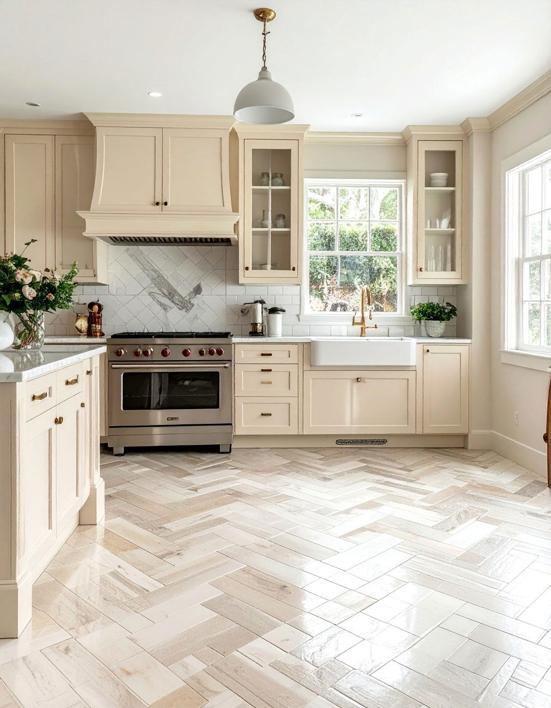 Classic Basketweave Marble Kitchen Floor - 20 Marble Kitchen Floor Ideas for Elegance