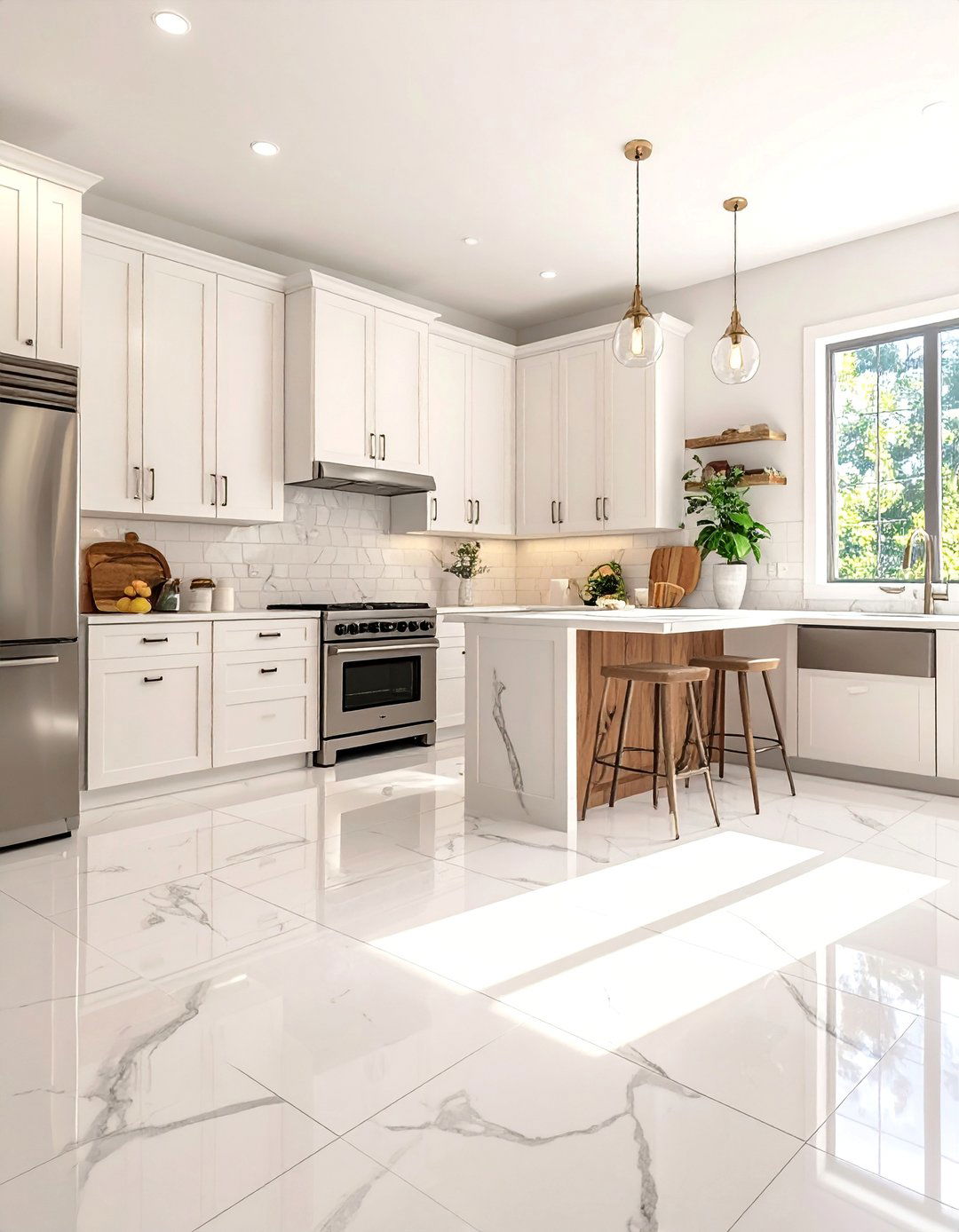 Classic Carrara Marble Kitchen Floor - 20 Marble Kitchen Floor Ideas for Elegance