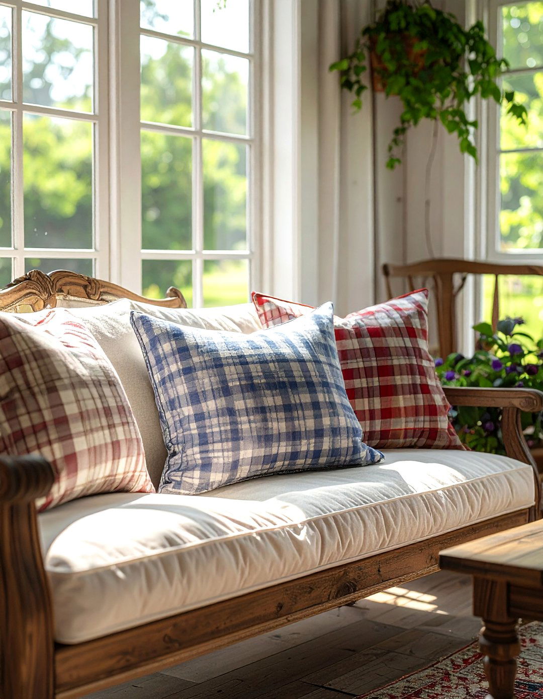 Classic Plaid and Gingham Patterns - 25 Farmhouse Sunroom Ideas for a Cozy Retreat