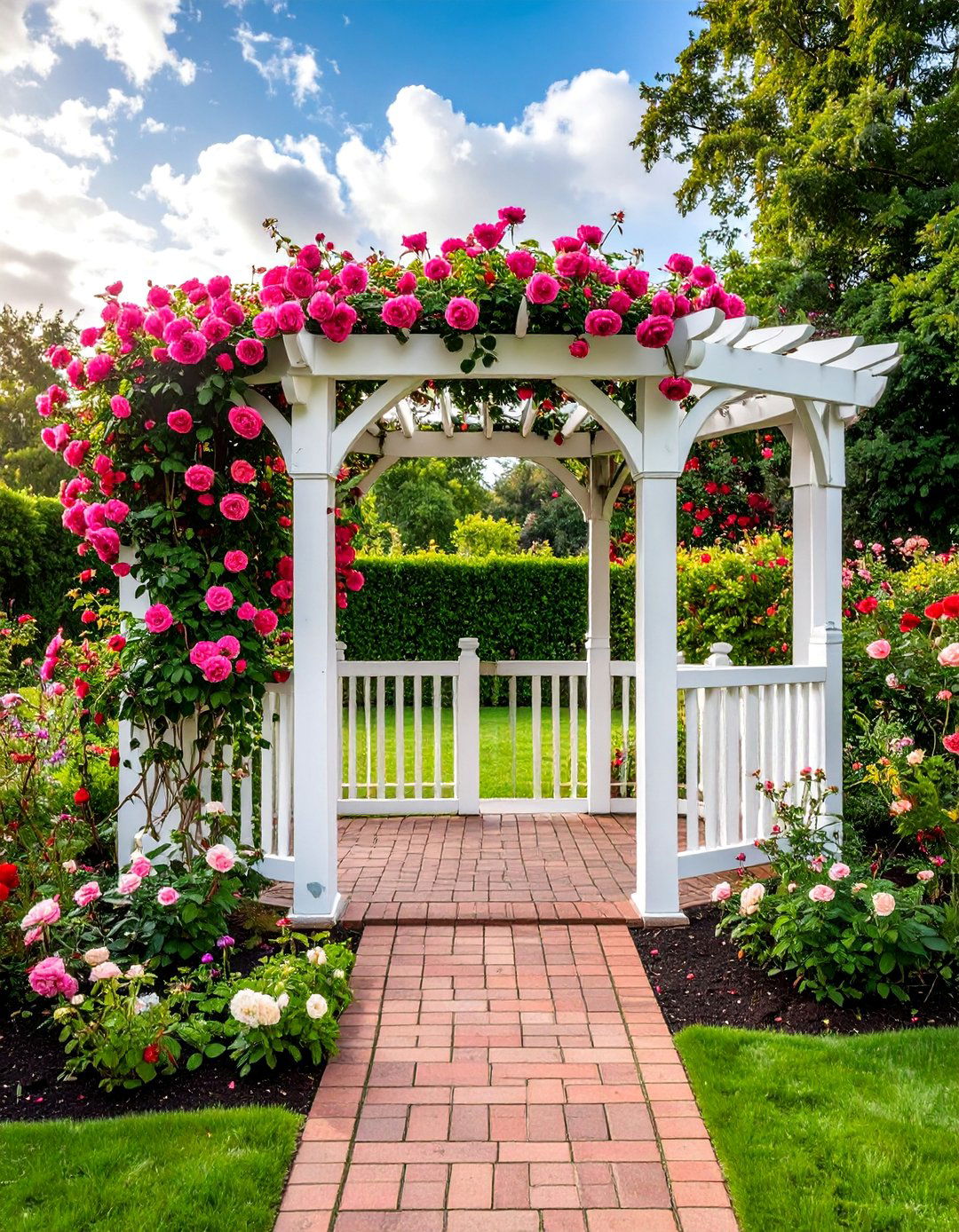Classic White Picket Arbor - 40 Garden Arbor Ideas for a Charming Outdoor Retreat