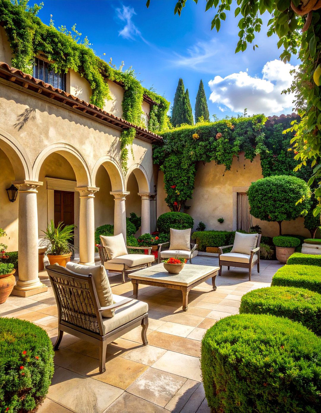 Classical Roman Patio Garden - 40 Patio Decor Ideas to Refresh Your Outdoor Space
