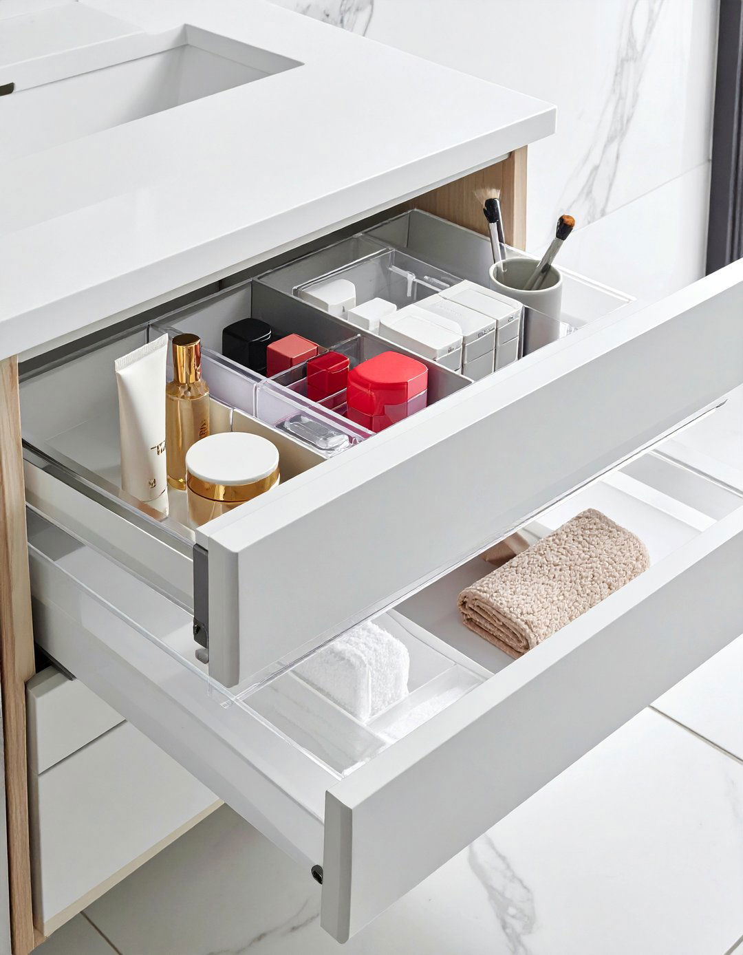 Clear Drawer Dividers for Vanity Organization - 40 Bathroom Organization Ideas for Clutter-Free