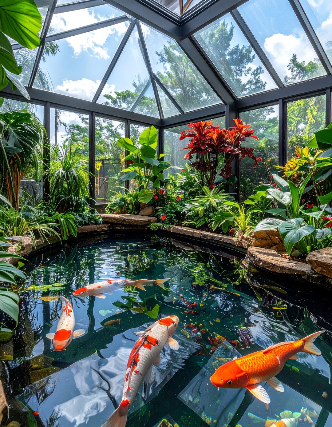 Climate Controlled Conservatory Koi Pond - 20 Indoor Koi Pond Ideas for a Tranquil Home Environment