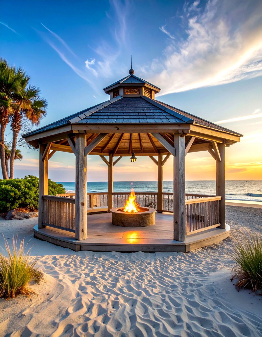 Coastal Beach Gazebo with Driftwood Accents - 25 Gazebo With Fireplace Ideas for Cozy Outdoor Living