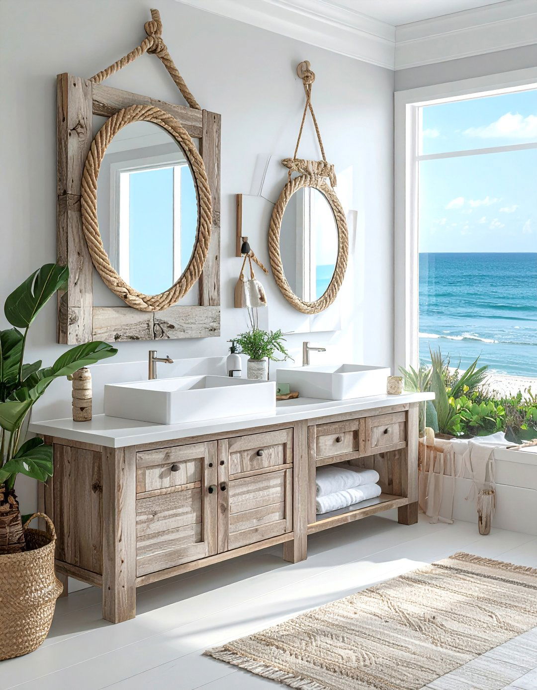 Coastal Rope and Driftwood Mirrors - 20 Mirror Collage Wall Ideas for Unique Decor