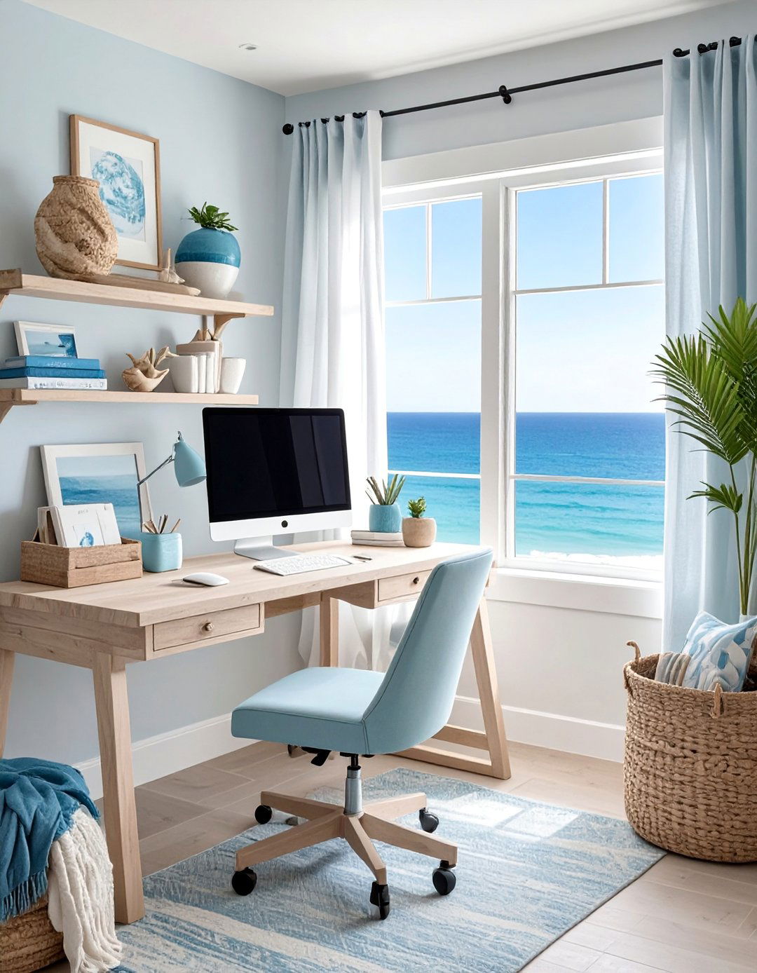 Coastal Theme Home Office - 40 Modern Home Office Ideas for a Productive Workspace