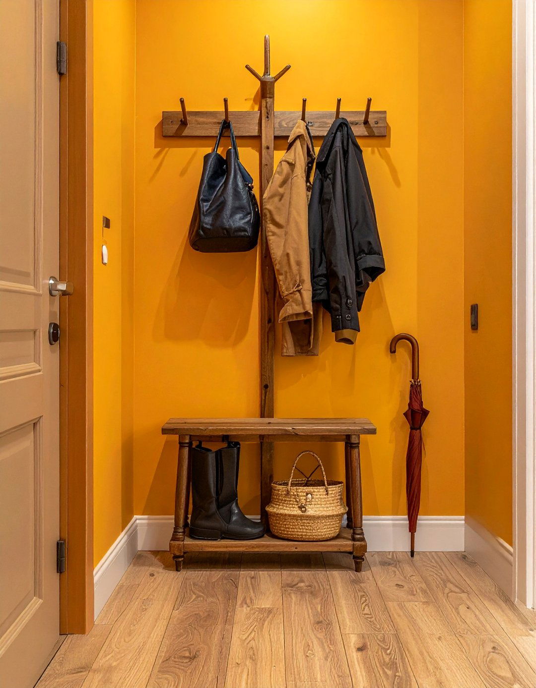 Coat Rack with Umbrella Stand - 40 Small Entryway Ideas for Stylish First Impressions