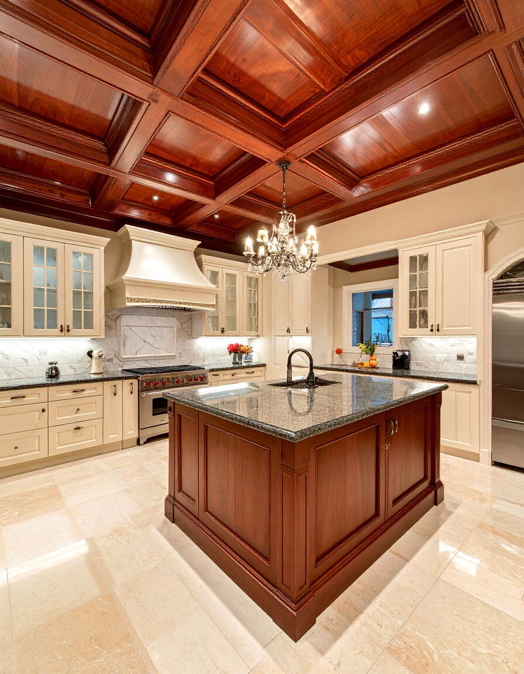 Coffered Wood Ceiling Kitchen for Classic Elegance - 15 Wood Ceiling Kitchen Ideas for a Cozy Ambiance