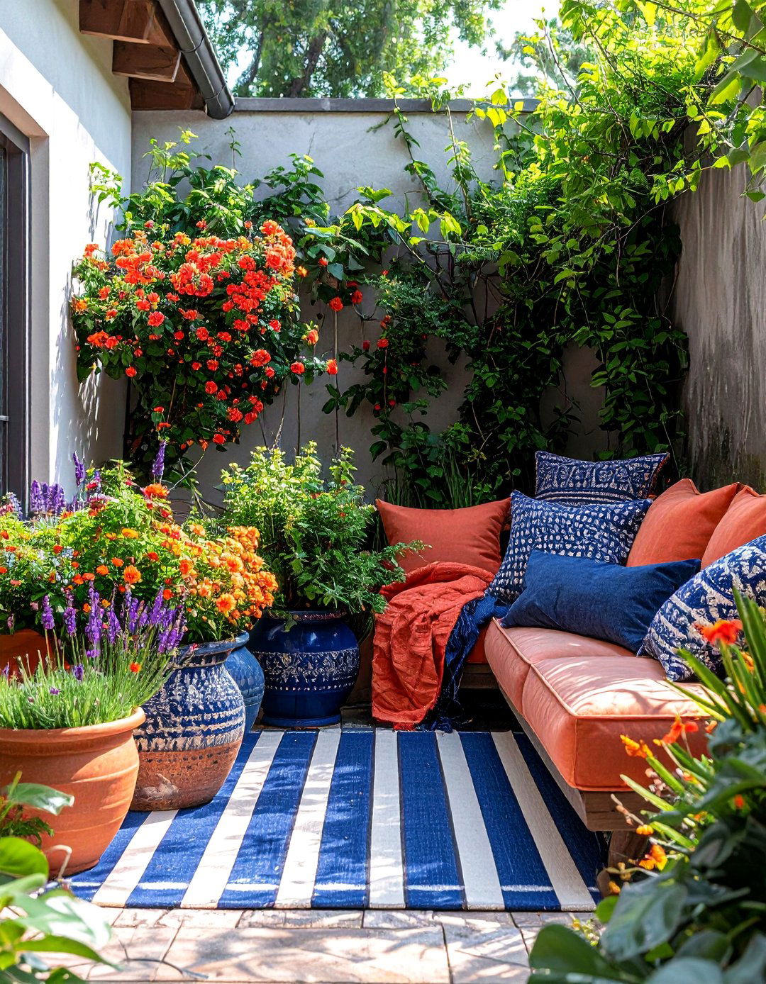 Color Coordinated Small Patio Accessories - 40 Small Patio Ideas to Maximize Your Outdoor Space