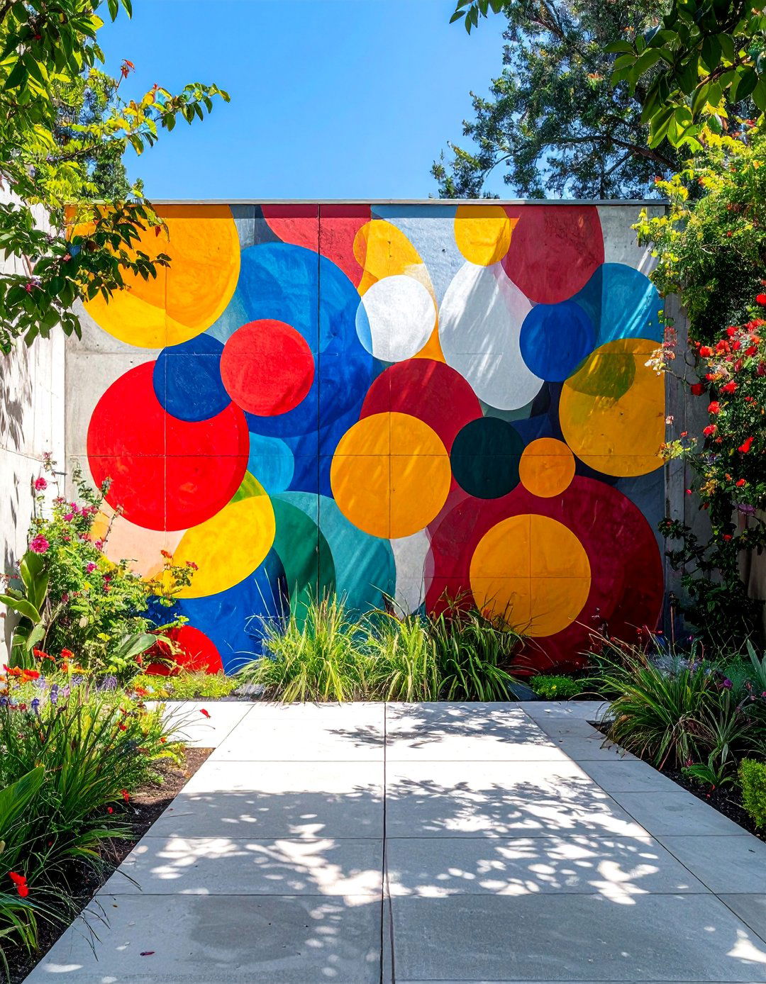 Colorful Abstract Shapes Garden Mural - 30 Garden Mural Ideas to Brighten Your Outdoor Space