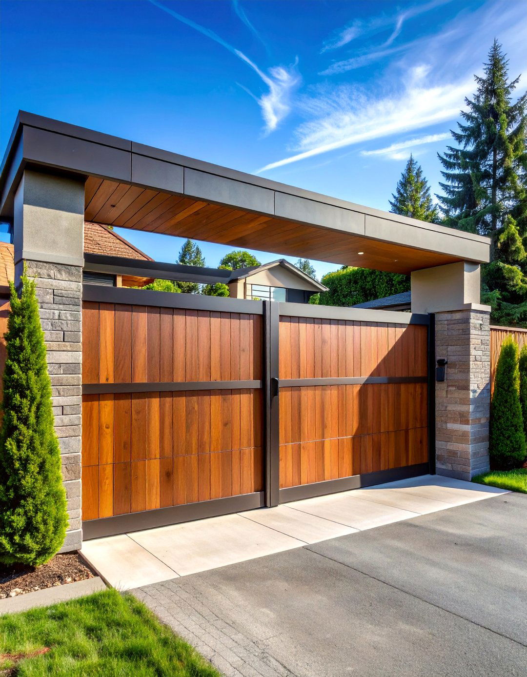 Composite Wood Metal Hybrid Gates - 30 Sliding Gate Design Ideas for Modern Homes