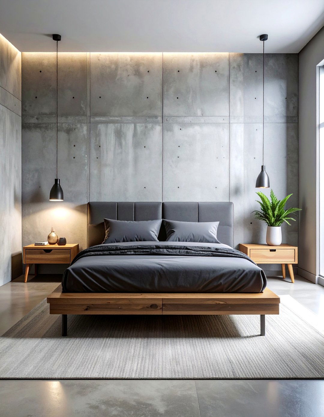 Concrete Accent Wall in an Industrial Bedroom - 20 Industrial Bedroom Ideas for a Modern and Edgy Look