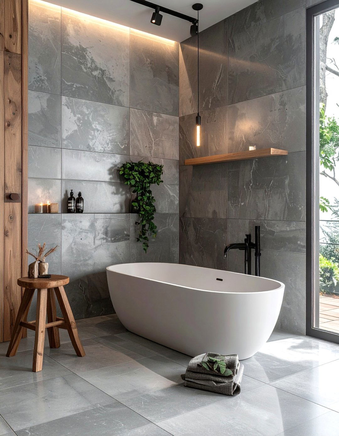 Concrete Effect Porcelain Bathtub Tiles - 40 Bathtub Tile Ideas for a Stunning Bathroom