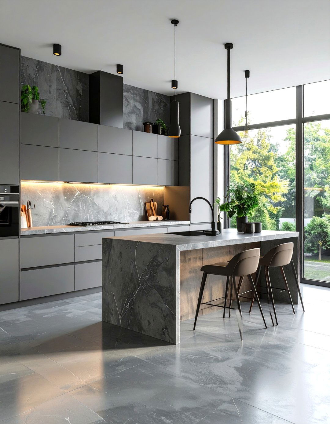 Concrete Look Porcelain - 40 Kitchen Backsplash Ideas for White Cabinets