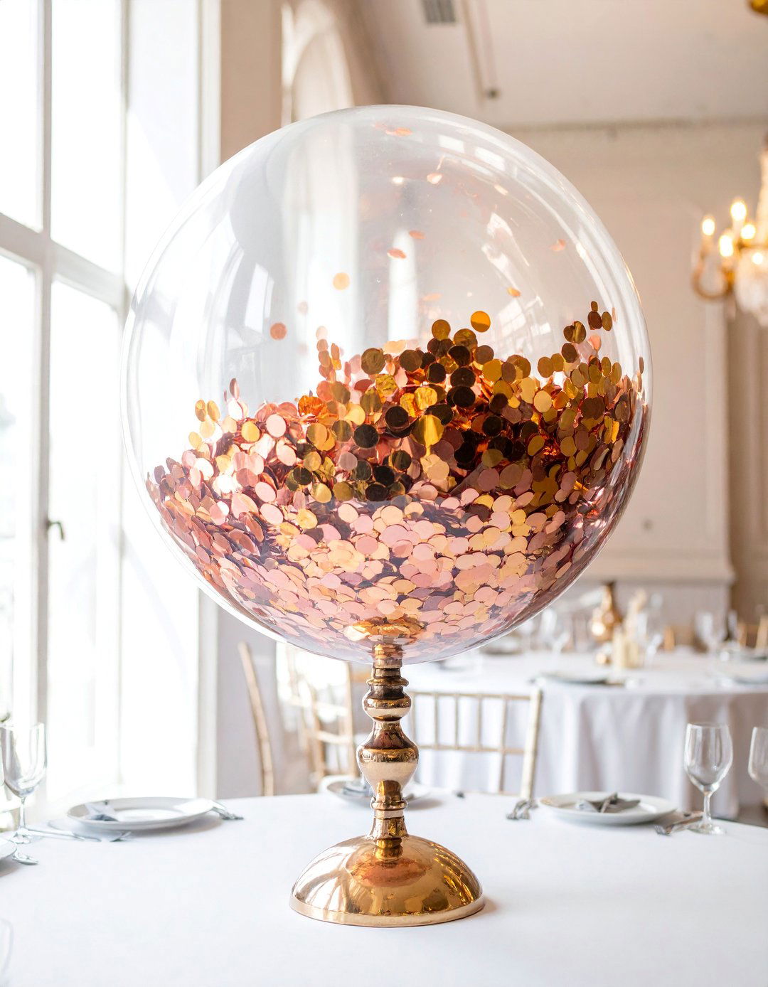 Confetti Filled Transparent Balloon Centerpiece - 25 Balloon Centerpiece Ideas for Any Celebration