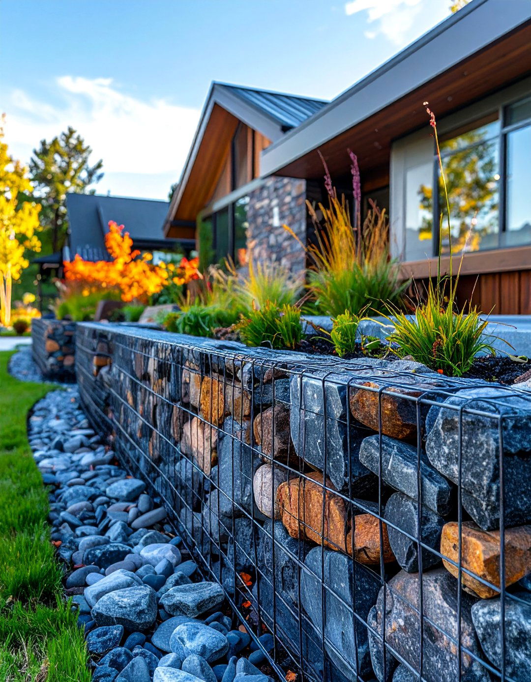 Constructing a Gabion Wall Feature - 30 Colorado Landscaping Ideas for a Stunning Yard