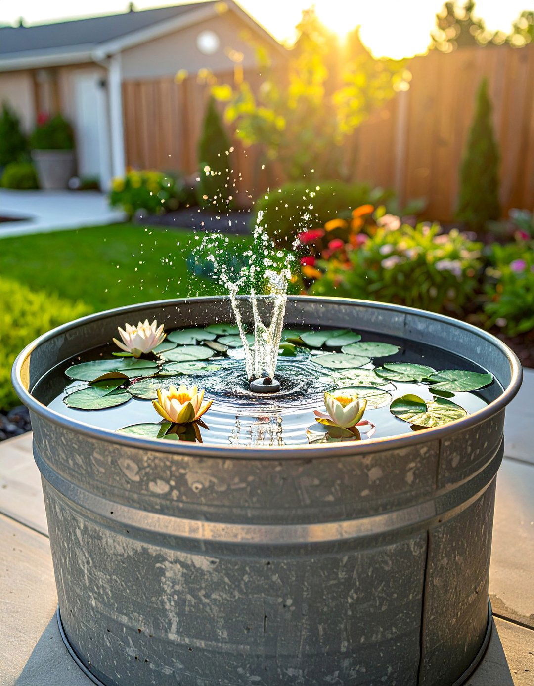 Container Water Garden Feature - 40 Small Patio Ideas on a Budget for Cozy Outdoor Living