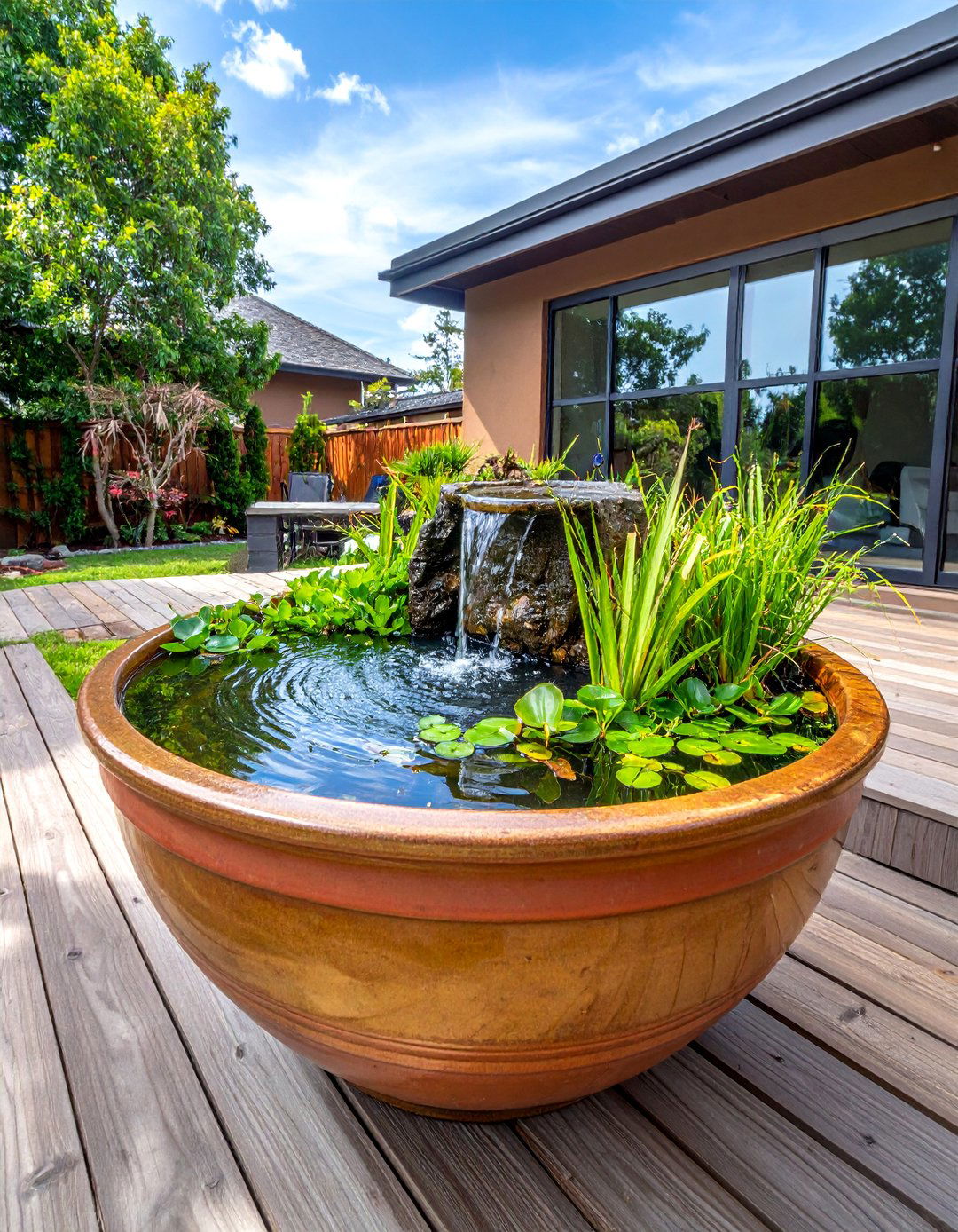 Container Water Garden Oasis - 15 Pond Landscaping Ideas for a Serene Outdoor Retreat
