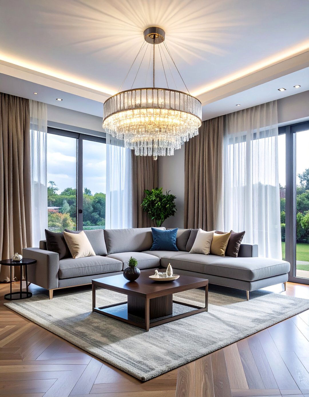 Contemporary Acrylic Crystal Chandelier - 30 Living Room Chandelier Ideas for Elegant Spaces
