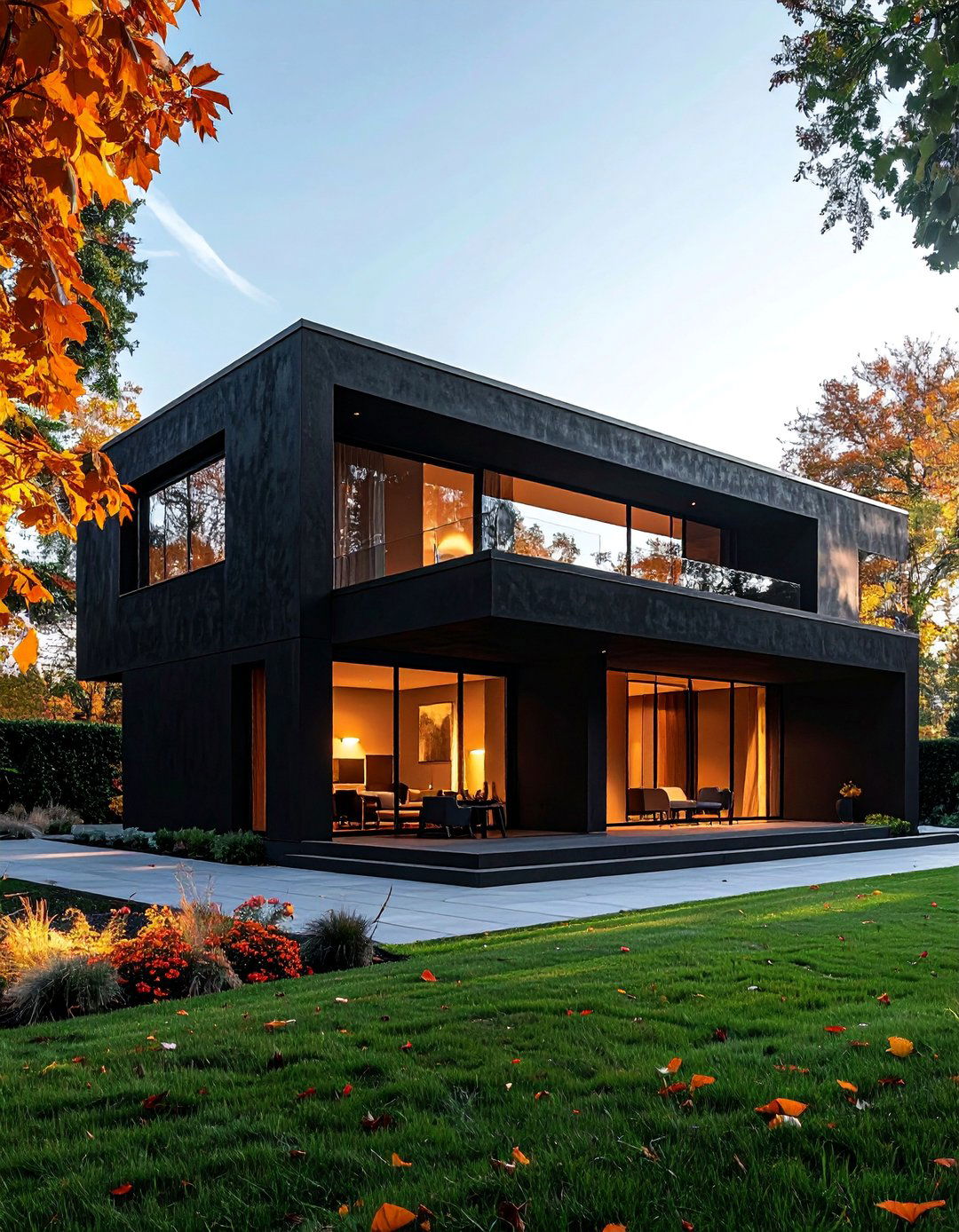 Contemporary Black Stucco House with a Flat Roof - 20 Black Stucco House Ideas for a Bold Exterior