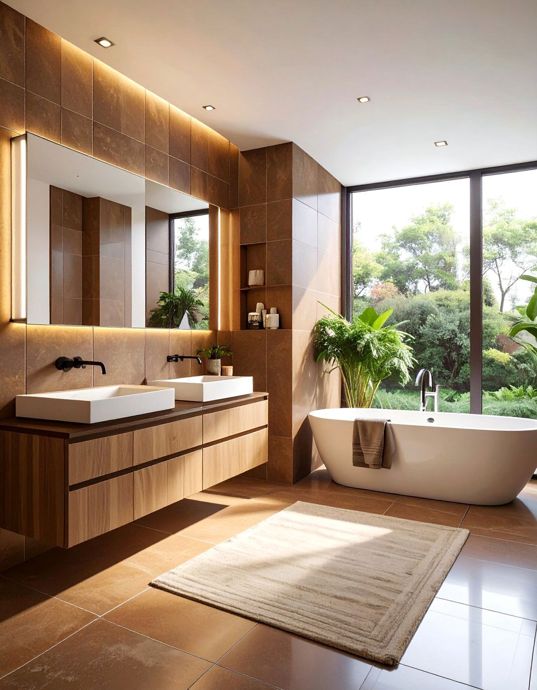 Contemporary Brown Minimalist Space - 25 Brown Bathroom Ideas for a Relaxing and Elegant Space